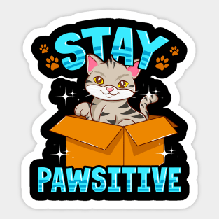 Cute & Funny Stay Pawsitive Kitty Cat Positive Pun Sticker